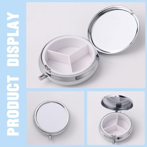 Round Metal Pill Box 3 Compartments Medicine Tablet Holder Portable Pill Case - Picture 16 of 21