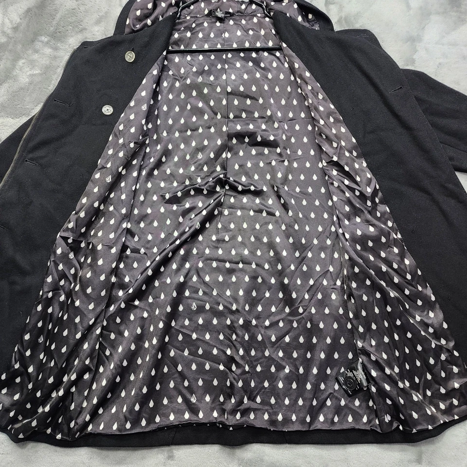 Abrigo Volcom Mujer S Negro Mezcla Lana Northbound Chaquetón Con Capucha Doble Pecho Foto 4 de 4