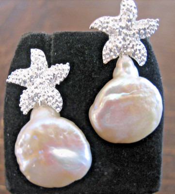 Keshi Perlen Ohrringe Seestern 925 Silber barock Hänger Statement Earrings Unika
