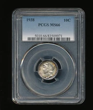 1938-P Mercury Silver Dime 10C PCGS MS 66 NICE COLOR 