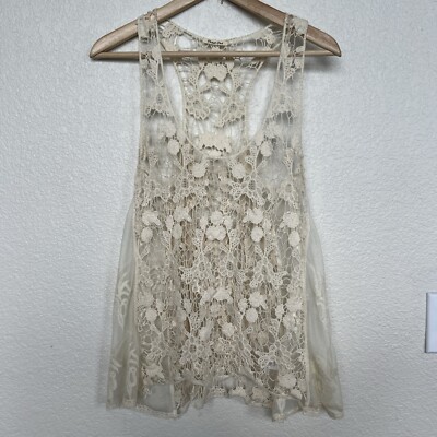 phase one 100% Cotton Floral Lace Crotchet Tank Top Cream Small S