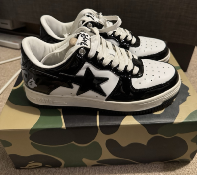 A Bathing Ape Bape Sta Patent Leather Black White US8 UK7 26CM