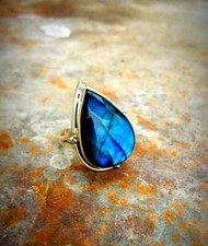 925 Sterling Silver Natural Labradorite Ring Gemstone Women Jewelry For Her Z 53