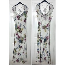 ASOS Design White Floral Cowl Strappy Open Back Bias Maxi Dress Size 12 Large