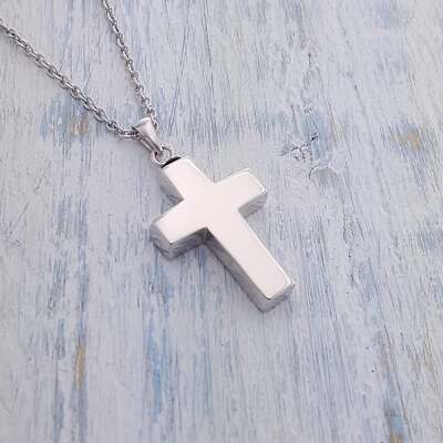 Cross Urn Pendant Necklace - Solid 925 Sterling Silver