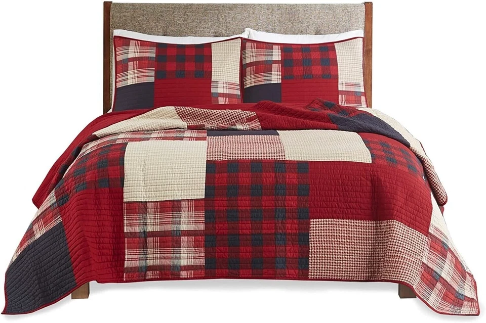 Queen Size Bedding 3 Pc Farm Quilt Set Country Bohemian Lodge Patch Work Design - Image 4 of 4