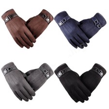 Men's Winter Warm Suede Leather Fleece Lined Thermal Touch Screen Driving Gloves