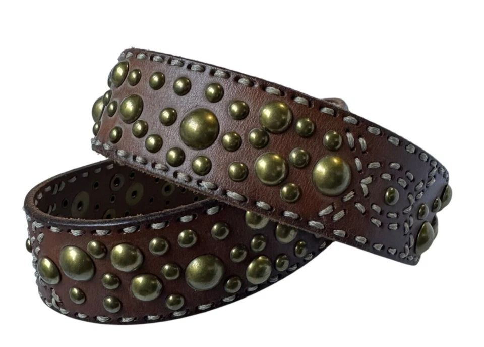 Vintage BETSEY JOHNSON Brown Genuine Leather Floral Buckle Studded Belt Size M - Image 3 of 4