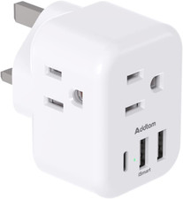 Travel Plug Adapter, Type G Power Outlet Adapter with 3 AC Outlets and 3 USB