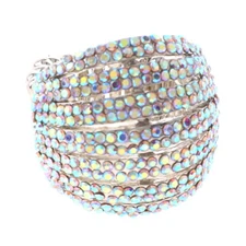 Silver Tone Stretch Metal Ring With Crystal Rhinestone R1270-SAB