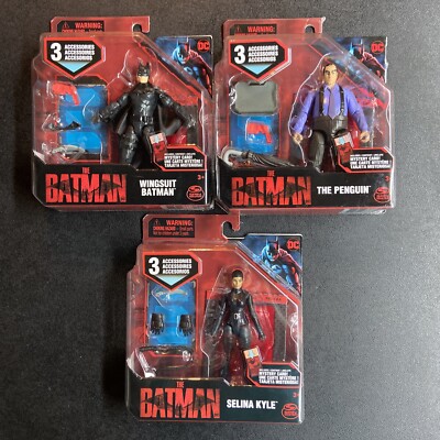 The Batman (3) 3.75 Inch Action Figure Lot 1:18 Penguin Selina Kyle Wingsuit