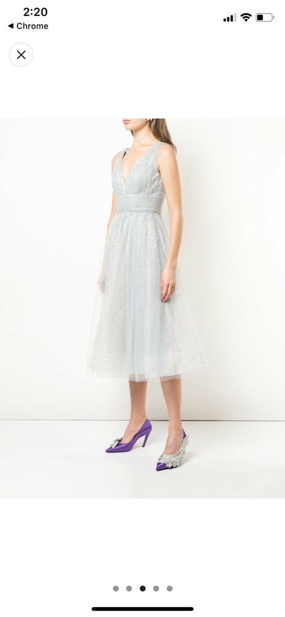 marchesa notte tulle cocktail dress Illusion Murals Sleeveless Embroidered Tulle Midi Dress