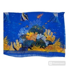 Oversized Womens Beach Sarong Cover Up Wrap 66" x 41" Ocean Fish Coral Reef Blue