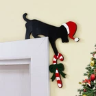 Christmas Door Frame Decoration Wooden Dog Cat Xmas Door Corner Topper OrnamentO