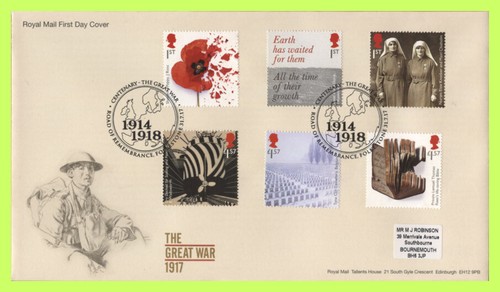 G.B. 2017 The Great War set on Royal Mail First Day Cover, Folkstone