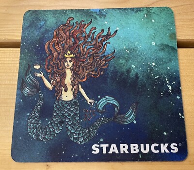 Starbucks Mouse Pad, Artistic Siren Mermaid With Cup In Ocean - Aqua Green ~2018