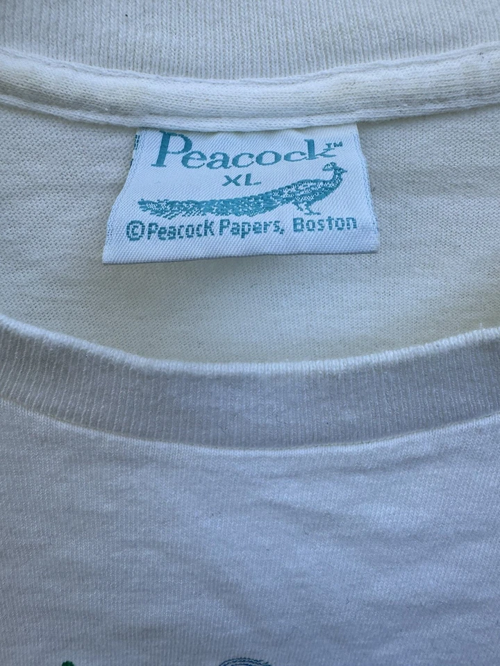 Винтажная мужская футболка PEACOCK PAPER BOSTON XL белая только что законченная I'm Outta Here РЕДКАЯ - Изображение 3 из 4