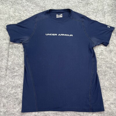 Under Armour Shirt Men L Blue Fitness Gym Workout HeatGear