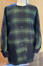 Vtg Cotswold Woolen Weavers Green Tartan Plaid Wool Batwing Jacket Size M P14235