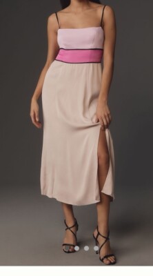 NWT Anthropologie Maeve Colorblock Slip Midi Dress size 6 Pink Combo | eBay