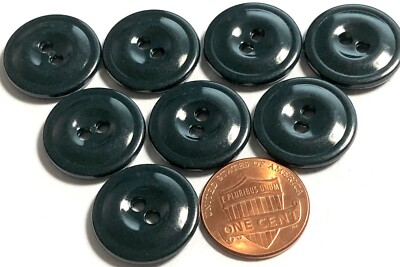Set of 8 Vintage Glossy VERY DARK Green Plastic Buttons 3/4'' 19mm NOS 12255