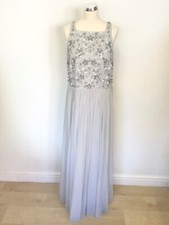 BRAND NEW MONSOON GREY BEAD & SEQUIN TOP NET OVERLAY LONG  EVENING DRESS SIZE 18