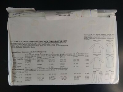 Kwik Sew Pattern 2430 Ladies Maternity Dresses Tunics Pants Skirt