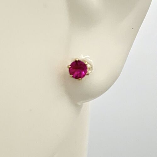 0.25 CT Ruby Solitaire Stud Earrings Round Cut Yellow Gold MSRP $30 - Picture 2 of 9