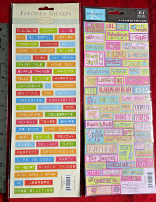 Marcella Embossed Stickers & Dimensional Borders ''Super Bright Label Words'' New