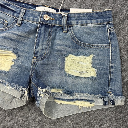 NEW Kan Can Shorts Womens Medium Blue Denim Raw Hem Distress Cuff Mid Rise - Picture 6 of 13