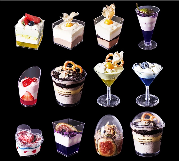 Disposable Mousse Cake Jelly Party Dessert Cup Clear Plastic Wine Dessert Cups