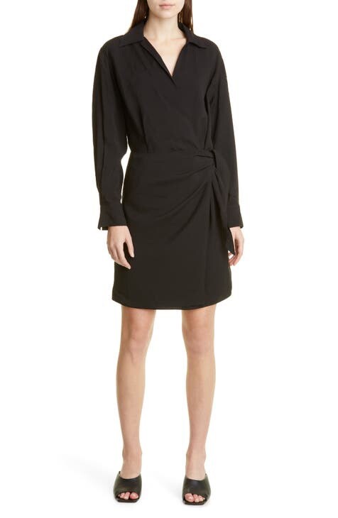 vince long sleeve wrap dress Vince Striped Cotton-Blend Wrap Dress Brown Multi / S