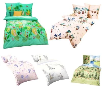 Kaeppel Kinder Renforcé - Linon Bettwäsche 2 tlg. 100x135cm Tiere Einhorn Wald