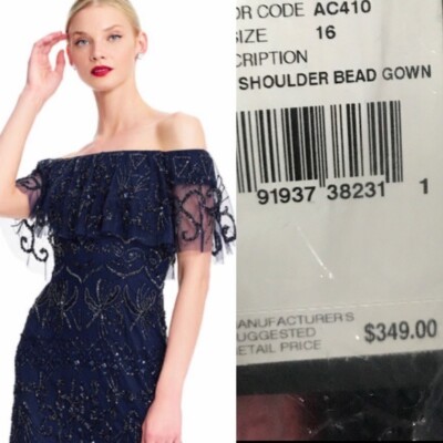 adrianna papell off-the-shoulder beaded sheath dress Lila - Light Blue Formal dress