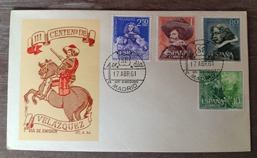 SPAIN PAINTER VELAZQUEZ COMPLETE SET 1961 #983-6  SFC CACHET FDC UNADDR
