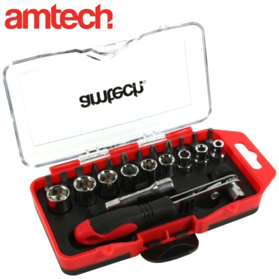 23Pc SOCKET SET 1/4'' Offset Screwdriver Ratchet CR-V Steel Bits Pozi Torx Slot