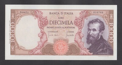 🔴ITALY 10000 Lira 8.6.1970 UNC- P97e Michelangelo N0471 016769