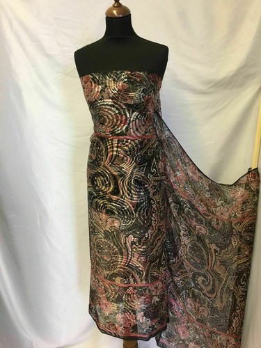 NUEVO Hermoso 100% Seda Gasa Remolino Borde Estampado Tela 42" 108 cm Vestido Bufanda - Imagen 2 de 5