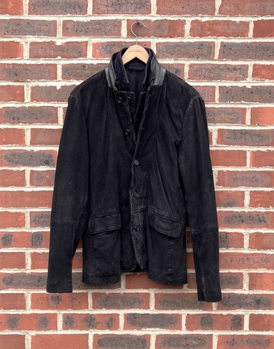 All Saints Mens GRAFT Leather Blazer Jacket LARGE Black Biker suede brushed - Picture 2 of 11