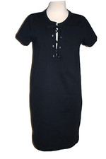 J. CREW Lace-up T-Shirt Midi Dress Size Small S Navy Blue Tie Front Short Sleeve