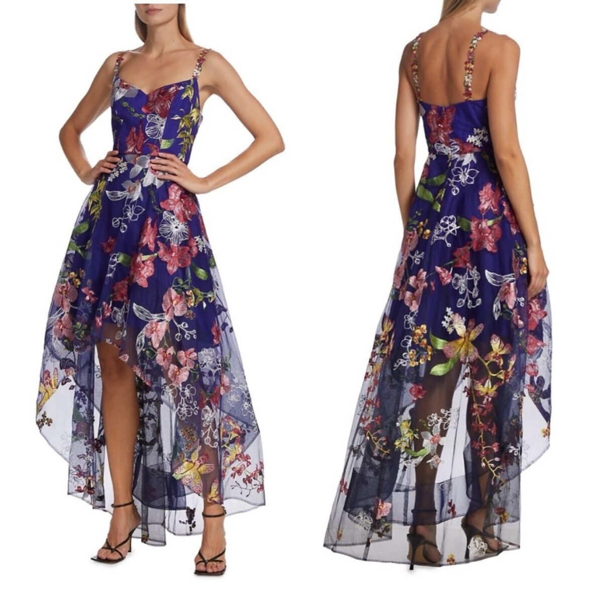 Marchesa Notte Asymmetric Floral Embroidered Gown Dress Hi Marchesa Notte Asymmetric Floral Embroidered Gown Dress Hi