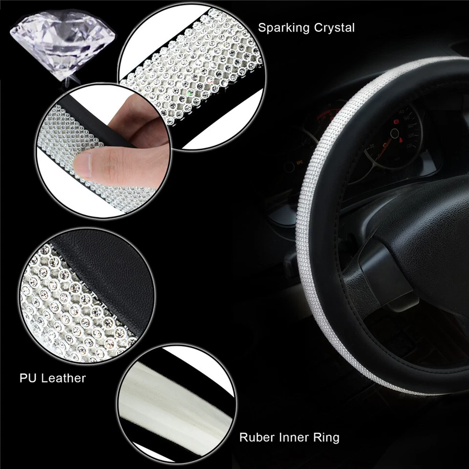 Capa de volante de carro Diamante brilho diamante bling acessórios femininos para presente - Imagem 4 de 4