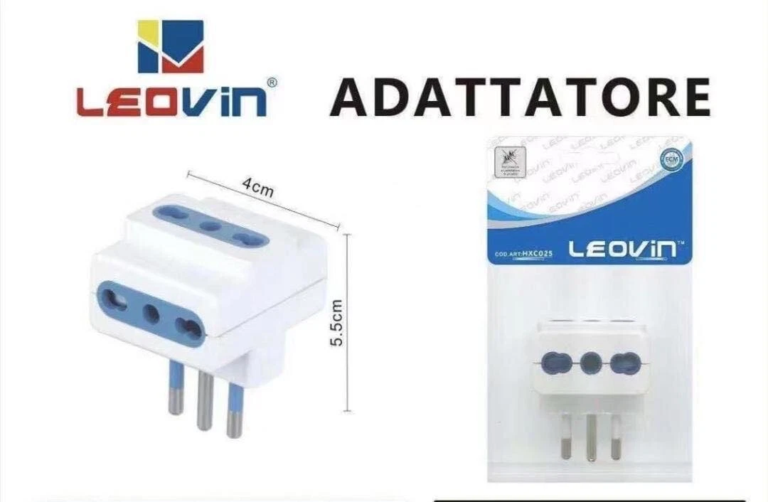 Adattatore Tripla Spina Elettrica 2P+T 16A con 3 Presa Bipasso 10A/16A