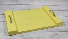 Yellow Distressed Wood Decorative Tray with Silver Handles - 18"
