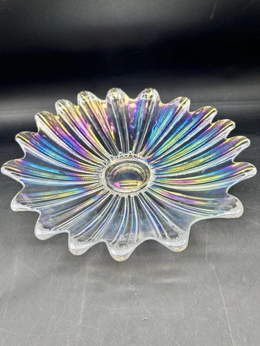 VTG Celestial Starburst Iridescent MCM Federal Carnival Glass Shallow Bowl Plate