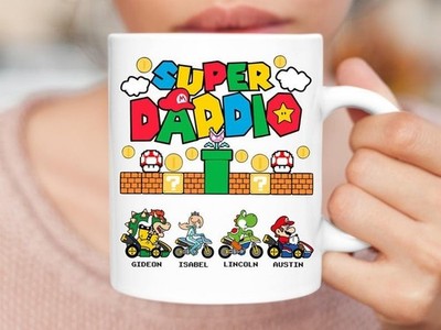 Personalized Supper Daddio Mug, Custom Dad And Kids Mug, Fathers Day Gift 11OZ