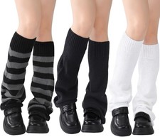 Knit Flared Long Leg Warmers Black White Grey for Girls Women Dance
