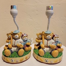 Baby Nursery Two Sports Bear Lamps w/ Sports Bear Wall Hanger -See Photos