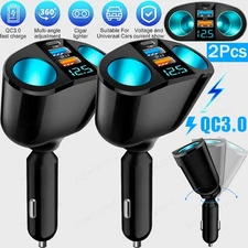 2 Way Car Cigarette Lighter Socket Splitter Dual QC3.0 USB Power Adapter 12V USA