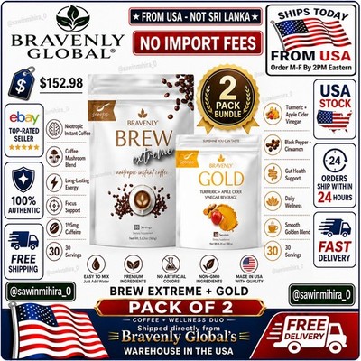 Bravenly Golden Brew Bundle Brew Extreme Gold Scoops 60 Servings / Pack of 2 